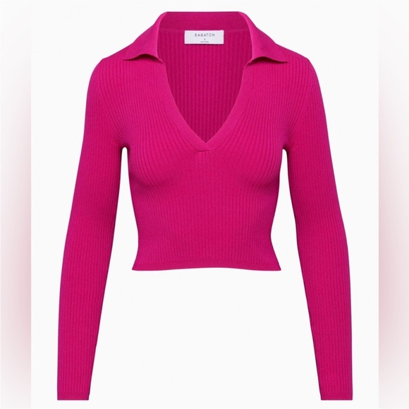 Babaton Sweaters - Babaton | S | Sculpt Knit Polo Longsleeve in Fushia